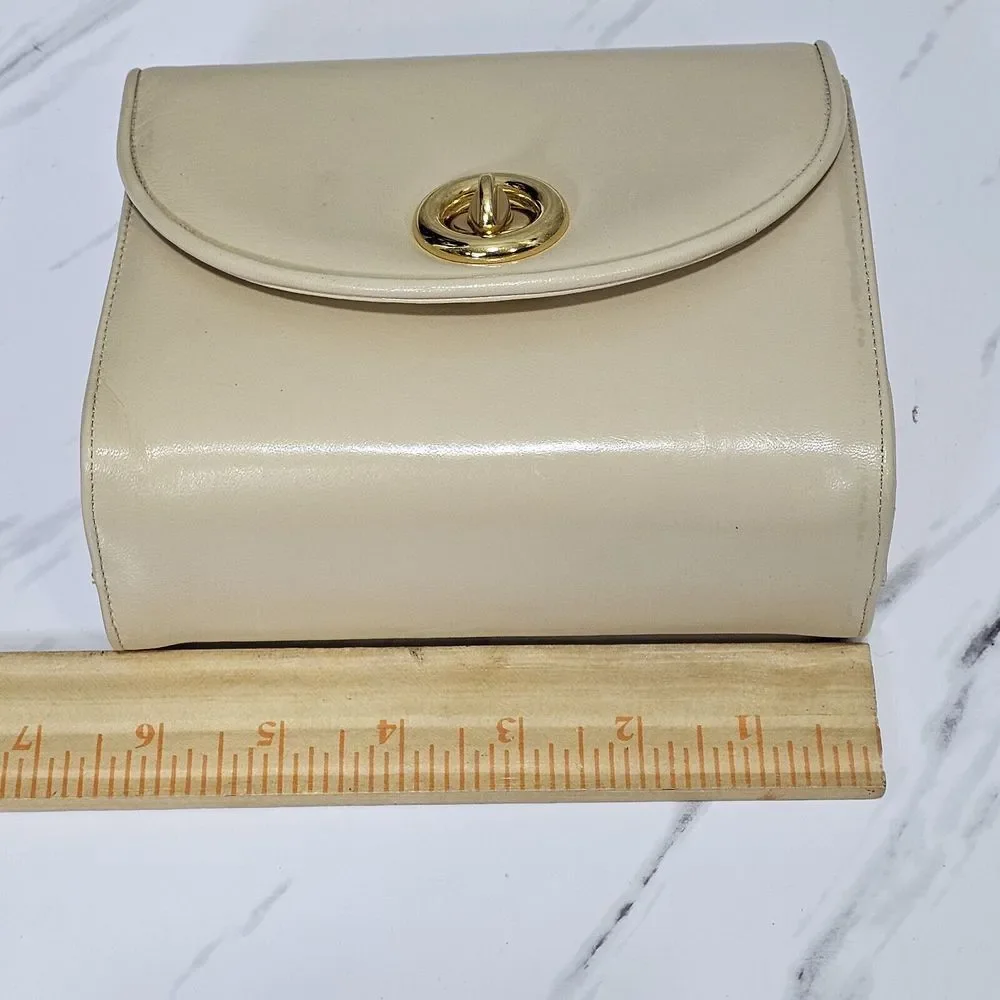 Vintage 60s Theodore Taupe Cream Mini‎ Leather Crossbody Bag with Gold Hardware